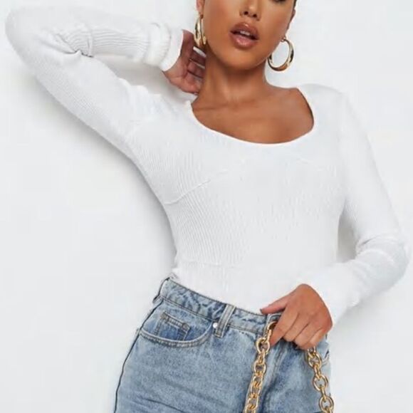 NWT Missguided Recycled Cupped Scoop Front Bodysuit in White Size 6 - Picture 2 of 7